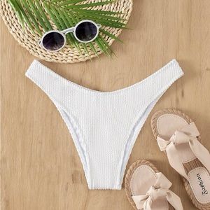 White Ribbed High Cut Bikini Bottoms